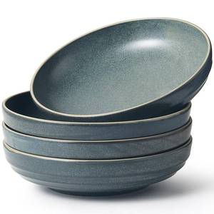 lot 5848 image: HAPPY KIT 9 Pasta Bowls, 42oz Pasta Bowls Set of 4, Large Salad Bowl, Ceramic Serving Bowls,Double Reactive Glaze, Ideal for Housewarming, Festivals, Microwave Safe (Peacock Blue)