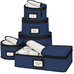 lot 5852 image: China Storage Containers 5-Piece Set Moving Boxes for Dinnerware, Glasses, Plates, Mugs and Saucers Sturdy Quilted Microfiber Dish Organizer with Dividers for Seasonal Storage - Holds Set of 12, blue