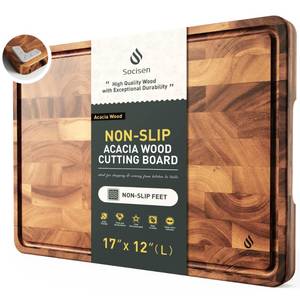 lot 5853 image: End Grain Cutting Board for Kitchen with Non-slip Feet, Acacia Wood Heavy Duty Checkered Cutting Board Upgraded Chopping Board with Juice Groove & Handle Large Wooden Butcher Block with Gift Box