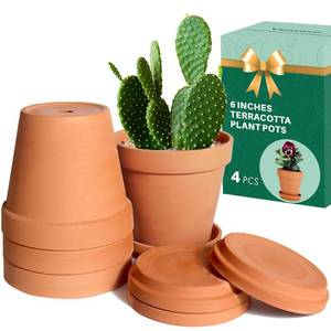 lot 5857 image: vensovo 6 Inch Terracotta & Clay Pots for Plant with Saucer - 4 Pack Medium Terra Cotta Planter with Drainage Hole, Flowerpot for Indoor Outdoor Plants, Crafts, Wedding Favor