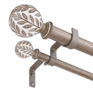 lot 5859 image: Wolistsa Double Curtain Rod, Boho Wood Decorative Long Dual Curtain Rods for Windows 84 to 120 Inch, 1 Adjustable Heavy Duty Double Rod, Handmade Imitation Weathered Wood Grain Leaf Finial Design