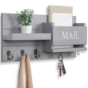 lot 5860 image: Lwenki Mail Organizer for Wall Mount Key Holder with Shelf Includes Letter Holder and Hooks for Hallway Farmhouse Decor Rustic Wood (16.5 x 9.1 x 3.4) (Gray)