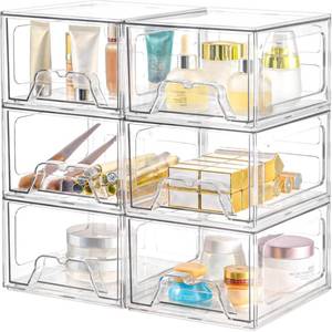 lot 5861 image: Plastic Drawers Storage, 6 Pack Clear Stackable Storage Drawers, Acrylic Storage Bins with Drawers for Fridge Organizers, Small PlasticDrawers Stackable for Makeup Organizers Cosmetic Display