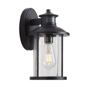 lot 5865 image: MICSIU 11.5 Motion Sensor Outdoor Wall Light, 3-Mode Dusk to Dawn Exterior Fixture with Clear Seedy Glass, Matte Black Anti-Rust Porch Light, 100W Max Security Sconce for Front Door, Garage