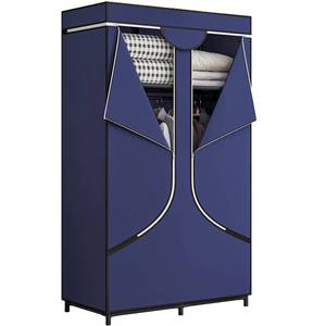 lot 5866 image: SORCEDAS Portable Wardrobe Closet Storage Organizer Metal Hanging Rack Non-Woven Fabric 34 Inch Coffee (34 Inch, Blue)
