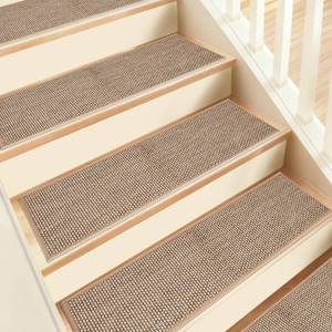 lot 5871 image: Stair Treads Non Slip, 15 Pack 8 X 30 Beige Stair Runners for Wooden Steps Non Slip with Reusable TPE Adhesive Backing, Carpet Stair Treads for Kids Elders and Pets, Machine Washable, Anti-Fall