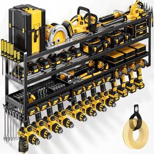 lot 5876 image: POKIPO 49 W Large Power Tool Organizer Wall Mount, 4 Layer Heavy Duty Loads 800 lbs, Tool Rack Holds 12 Cordless Drills, Large Capacity Battery Holder for Garage Storage, Christmas Gift for Men