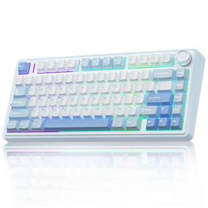 lot 5884 image: AULA F75 75% Wireless Mechanical Keyboard, Hot Swappable Creamy Keyboard, Pre-lubed Greywood Switches RGB Backlit Gaming Keyboards, 2.4GHzType-CBT5.0(Salt White Blue)