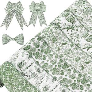 lot 5896 image: Lyrow 6 Rolls Chinoiserie Ribbon Sage Green Wired Edge Floral Ribbon Botanical Floral Flower Pattern Fabric Craft Wreath Bow Wrapping 2.52 Inches by 5 Yards