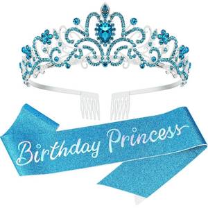 lot 5901 image: Birthday Girl Sash, Crown for Girls, Girls Tiara Blue Crown, Princess Crowns Happy Birthday Crowns, Tiaras for Girl, Birth Decorations, BirthdayGirl Headband, Birthdays Accessories