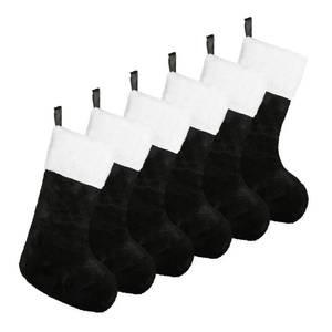 lot 5915 image: FOIMAS 6pcs Christmas Stockings,18 inch Black Plush Christmas Hanging Stockings with White Cuff for Fireplace Christmas Tree Home Decoration
