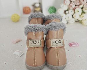lot 5916 image: Pihappy Various Size Soft Small Pet Winter Dog Boots Skidproof Soft Snowman Winter Warm Anti-Slip Sole Paw Protectors for Little Puppy Shoes L Size 4PCS (L, Brown)