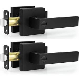 lot 5924 image: Estmoon 2 Pack Privacy Door Levers Door Handle Matte Black Interior Door Knobs Keyless Door Locks for Bedroom or Bathroom, Left or Right Handing Levers