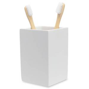 lot 5958 image: Yew Design Matte White Toothbrush and Toothpaste Holder for Bathroom Vanity and Countertop, Square Organizer for Electric Toothbrushes, Floss, Razors, Cotton, and Mouthwash