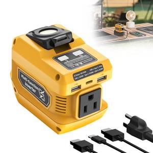 lot 5963 image: Hisecren 220W Portable Power Inverter Compatible with Dewalt 20V Battery, DC 20V to AC 110V Battery Inverter, Power Station with 400LM LED Work Light, 1 AC Outlet, 2 USB Ports &1 Type-C, Fast Charging