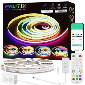 lot 5966 image: PAUTIX RGB Smart IC COB LED Strip Lights,Work with AlexaGoogle Assistant,20ft6.1m Addressable UL-Listed 24V Chasing Color Flexible Tape Light Multicolor,for Cabinet,TV,Bedroom,Party DIY Decoration