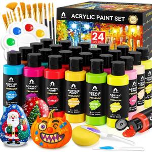 lot 5984 image: 40 Pcs Acrylic Paint Set - 24 Colors (2oz60ml) with 12 Brushes, 2 Knives & Palette - Rich Pigments for Adult, Artists & Beginners - Painting on Halloween Pumpkin Canvas Ceramic Rock Wood