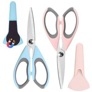 lot 5998 image: 2 Pack Kitchen Heavy Duty Scissors with Magnetic Holder,Stainless Steel Scissor All Purpose,Dishwasher Safe Shears for Kitchen,BBQ(Blue,Pink)