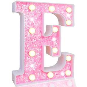lot 6004 image: Pooqla LED Marquee Letter Lights, Light Up Pink Letters Glitter Alphabet Letter Sign Battery Powered for Night Light Birthday Party Wedding Girls Gifts Home Bar Christmas Decoration, Pink E