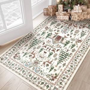 lot 6009 image: LIVEBOX Washable Rugs 3x5, Soft Vintage Neutral Rugs, Christmas Holiday Rug for Entryway with No-Slip Backing Retro Carpet for Kitchen Laundry Room