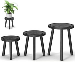 lot 6019 image: Vecxoty 3-Pack Wood Plant Stands Indoor, Single Plant Stand for 6-12 Inch Pots, Mid-Century Modern Plant Stool, Tall Plant Stand for Large Plants for Living Room, Balcony, Office (Black)