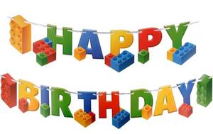 lot 6037 image: Building Block Birthday Party Supplies Banner by Aliza  Baby Boy Toddler Kids Birthday Decorations Huge 7-feet Long Brick Themed Decor The Perfect Decoration for Your Party