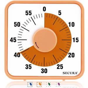 lot 6047 image: Secura 7.5 Inch Visual Timer, 60 Minute Oversize Countdown Visual Timer for Kids and Adults, Durable Mechanical Time Management Tool (Orange)