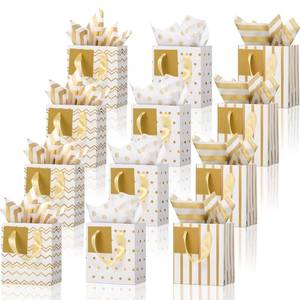 lot 6048 image: Tenare 12 Pcs Small Gift Bags Mini Metallic Paper Bag Bulk Tiny with Handle Tissue Paper for Gift Wrapping St. Patricks Day Happy Easter Spring Birthday Party(4 x 2.75 x 4.5 Inch,White Gold)