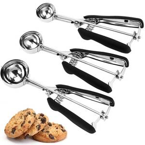 lot 6051 image: Cookie Scoop Set, 3Pcs Ice Cream Scoop, Cookie Scoops for Baking Set of 3, 188 Stainless Steel Cookie Scooper for Baking, Ice Cream Scooper with Trigger Release, Cookie Dough Scoop with Non-slip Grip