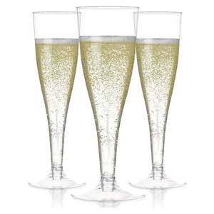 lot 6061 image: Prestee Set of 24 Clear Plastic Champagne Flutes - 4.5 oz Capacity Shatterproof Disposable Glasses - Suitable for Weddings, Cocktail Parties, and Outdoor Celebrations