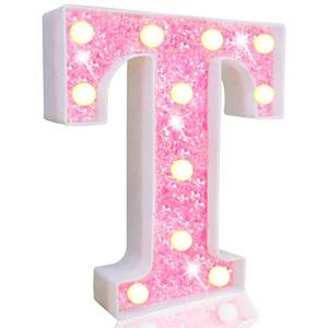 lot 6062 image: Pooqla LED Marquee Letter Lights, Pink Glitter Light Up Letters Alphabet Sign Battery Powered Night Light, Birthday Party Wedding Girls Gifts, Christmas Room Dorm Bedroom Decoration, Pink Letter T