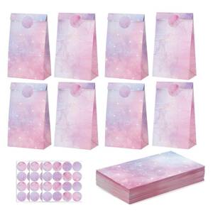 lot 6063 image: woric 36PCS Tie Dye Party Favor Bags with Stickers, Pink and Purple Goodie Bags for Girls Birthday Easter Small Gift Bag for Kids, Baby Shower, Wedding, Pink Party Favor Supplies