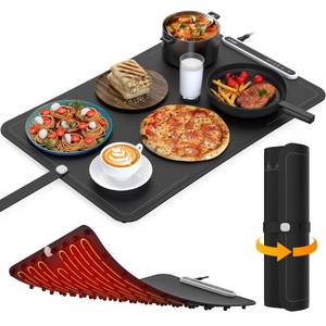 lot 6075 image: VTAR Rollable Electric Food Warming Mat  3-Temp Buffet Tray Warmer for Parties  Even Heating, Portable Silicone Design, Auto Shut Off & Child Lock- Black