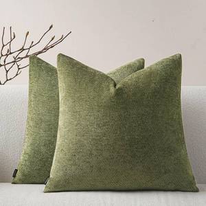 lot 6076 image: a moment Pack of 2 Decorative Chenille Throw Pillow Covers with Twill Cushion Covers for Sofa Living Room Couch Bed 20x20 Inch Moss Green
