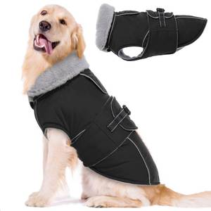 lot 6090 image: LeLePet Waterproof, Windproof Dog Coat (Black, 2XL) - Reflective, Adjustable, Polyester Cold Weather Coat with Fleece Lining for Large Dogs