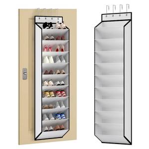 lot 6100 image: KEEPJOY 10 Tiers White Over Door Shoe Organizer Storage, Hanging Shoe Holder for Door with Large Deep Pockets, Fit 20-30 Pairs Shoe Rack for Sneakers, Boots. (White)