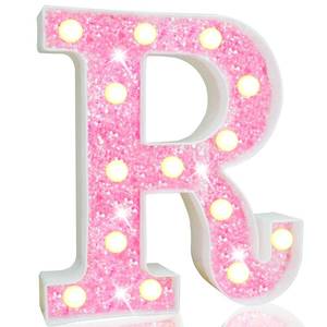 lot 6113 image: Pooqla LED Marquee Letter Lights, Pink Glitter Light Up Letters Alphabet Sign Battery Powered Night Light, Birthday Party Wedding Girls Gifts, Christmas Room Dorm Bedroom Decoration, Pink Letter R