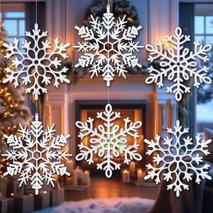 lot 6114 image: Large White Snowflake Ornaments, 12Big Plastic Christmas Ornaments, Hanging Snowflake Decorations for Christmas Tree Decorations Winter Decoration Indoor Outdoor Holiday Decor Craft Snowflakes