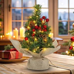 lot 6126 image: 12 Inch Mini Tabletop Christmas Tree with Timer Lights, Artificial Christmas Trees with Pinecones Red Berries Xmas Tree for Home Office Fireplace Christmas Ornaments
