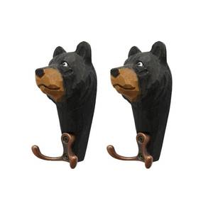 lot 6128 image: LongJT 2PCS Natural Wooden Hooks Animal Creative Wall Mounted Art Decor Hat Coat Towel Hanger Gift (Black Bear) one hook broken