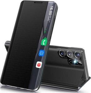 lot 6140 image: Phone Case for Samsung Galaxy S25 Ultra 5G Case, Mirror for Galaxy S25 Ultra 5G Cases with Kickstand, Leather PC Flip Clear View Window Protective Cover for Samsung S25 Ultra Phone Case (Black)