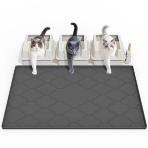 lot 6147 image: Cat Mat for Litter Box, 38 X 26 Large Silicone Cat Litter Trapping Mat, Easy Clean for Scatter Control, Soft on Kitty Paws, Waterproof, Urine-Proof, Non-Slip Kitty Litter Mat for Floor, Black