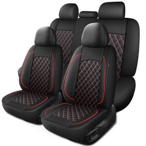 lot 6160 image: HChengkikz Car Seat Covers Full Set, Breathable and Waterproof Napa Leather Car Seat Cover, Interior Universal Fit for Cars, Sedans, SUVs, Vans, Trucks (Full Seat, Black  Red)