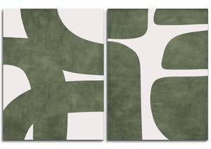 lot 6161 image: Set of 2 Green Abstract Posters Modern Minimalist Wall Decor Green and White Beige Line Pictures Prints Wabi Sabi Paintings Wall Art Living Room Home Decoration Unframed 16x24inch