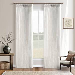 lot 6164 image: Beige White Memory Trained Pinch Pleated Curtains 84 Inches Long for Bedroom Light Filtering Semi Sheer Dining Room Boho Curtains 2 Panels Set Hooks Rings Privacy Ivory Linen Window Drapes 50x84 Inch STAINED