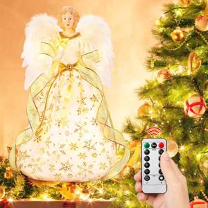 lot 6172 image: PEEKI Christmas Tree Topper, 15 Angel Treetop with Lights and Remote Control Timer, Christmas Tree Decoration for Holiday Ornament and Home Decor, Gold
