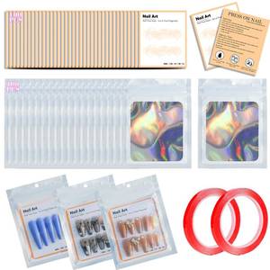 lot 6173 image: 202pcs Press on Nail Packaging Bag, 100pcs Empty Holographic Nail Storage Bag and 100pcs Instruction&Display Black Cardboard with 2 Roll Transparent Tape for Nail Display Profession Salon(White, 100)