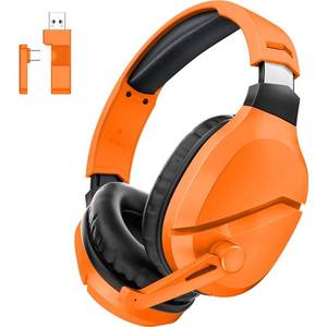 lot 6175 image: WolfLawS Wireless Gaming Headset with Noise Canceling Microphone for PS5, PC, PS4, 2.4GBluetooth Gaming Headphones with USB and Type-c Connector, Wired Mode for Controller - Orange