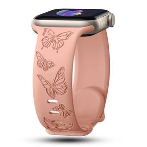 lot 6177 image: IKANFI Butterfly Engraved Bands Compatible with Apple Watch Band 41mm 40mm 38mm Women, Silicone Sport Strap for iWatch Series SE 10 9 8 7 6 5 4 3 2 1 UltraPK38