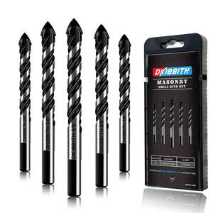 lot 6179 image: 5-Piece 38 Masonry Drill Bits for Tile Glass Ceramic Wall Brick Stone Soft-Metal Wood, 38 Inch Concrete Drill Bits Cement Drill Bit Set, 3-Flat Shank, YG8 Carbide Tungsten Steel Alloy Tip 10mm